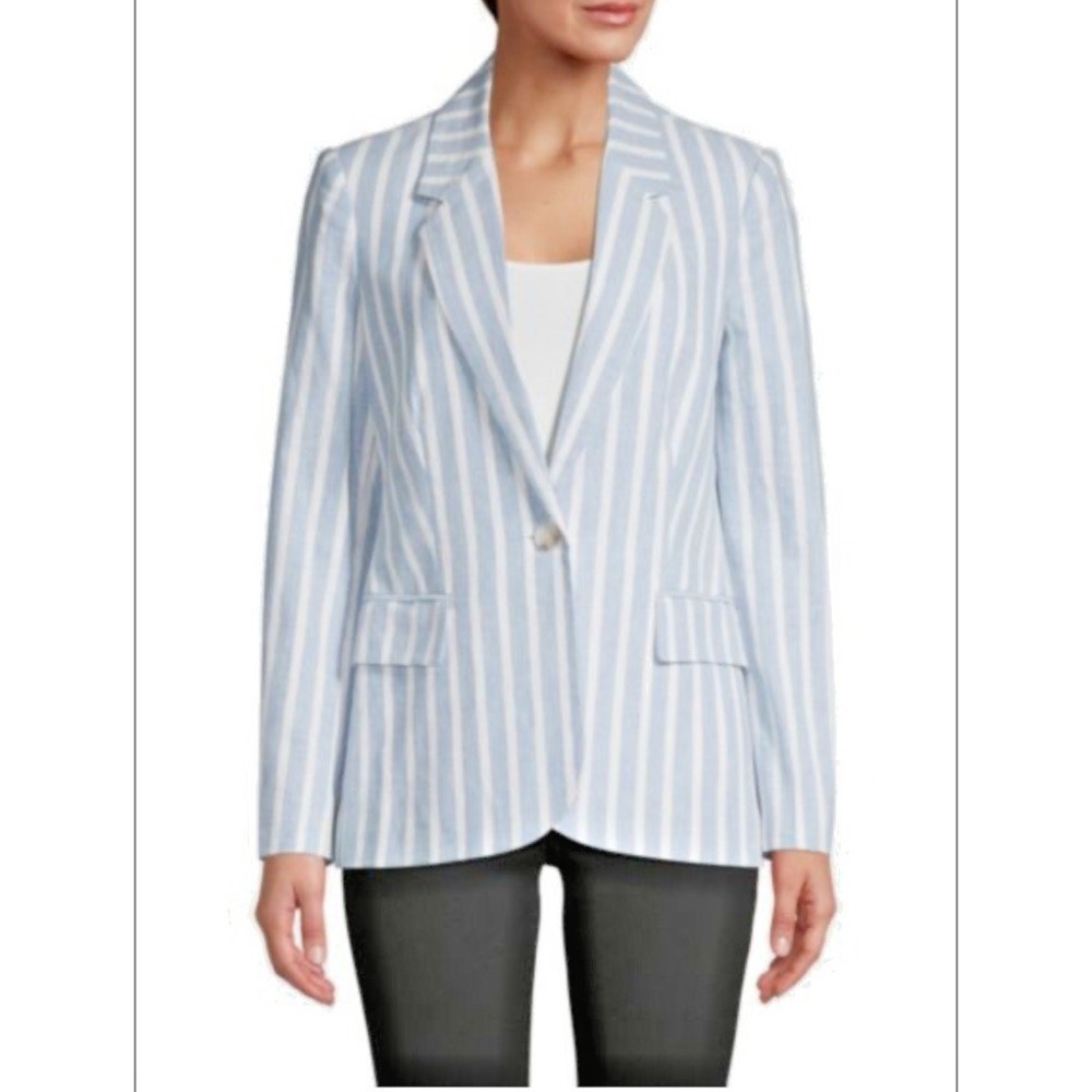 L'agenceWomen Size 4 Scout Striped Blue Linen Cotton Blend Blazer